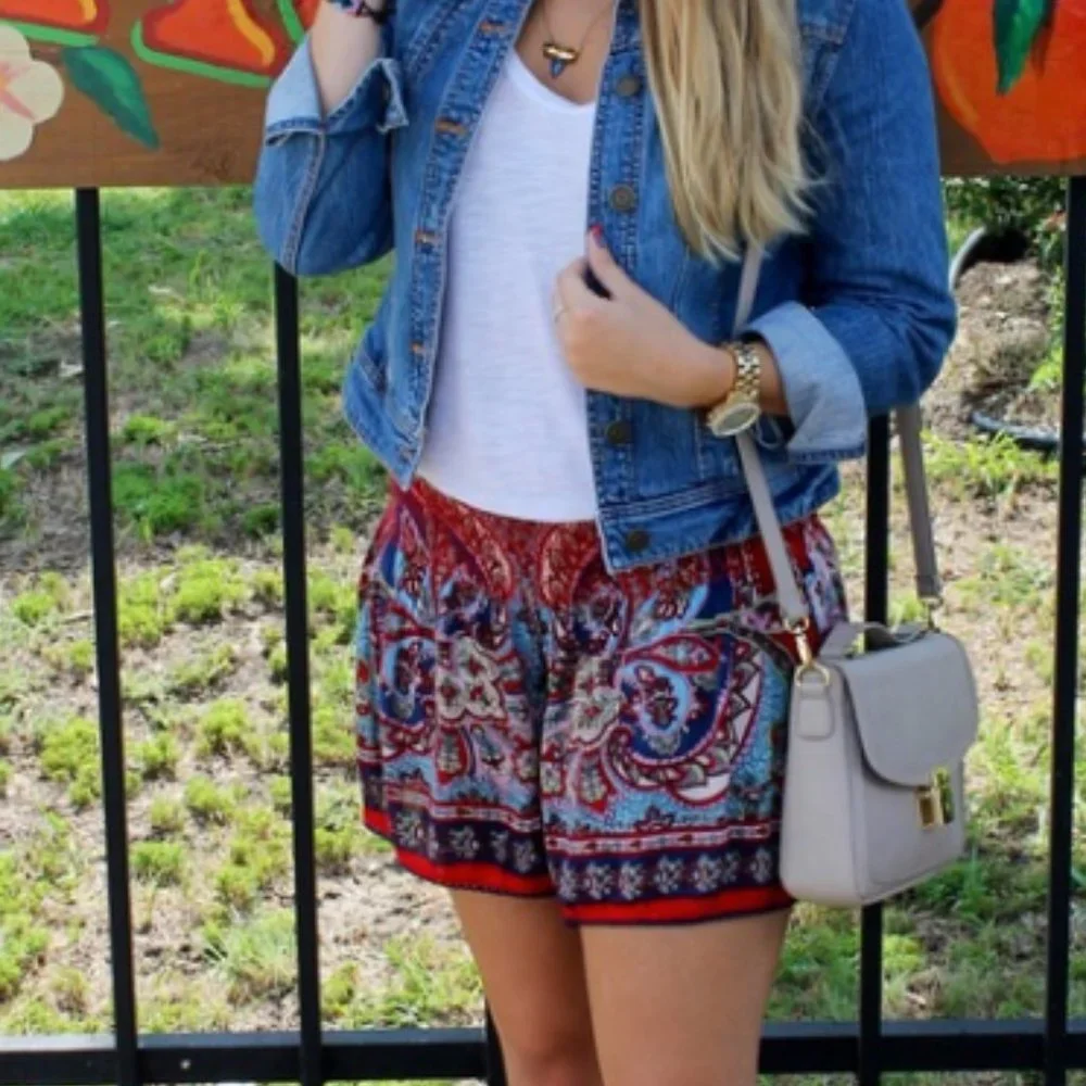 Patrons of Peace Red Smocked Waist Boho Shorts szM